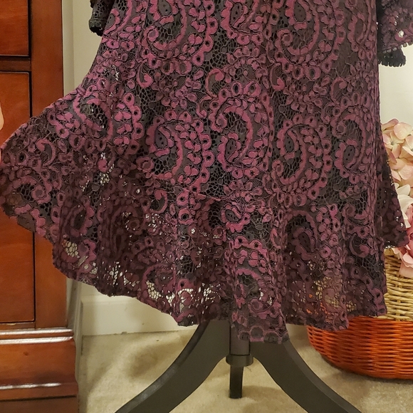 Eliza J Women Lace Burgundy Ruffle Skirt Dress 3/4 Double Ruffle Sleeve.  Size 2 - Picture 3 of 5